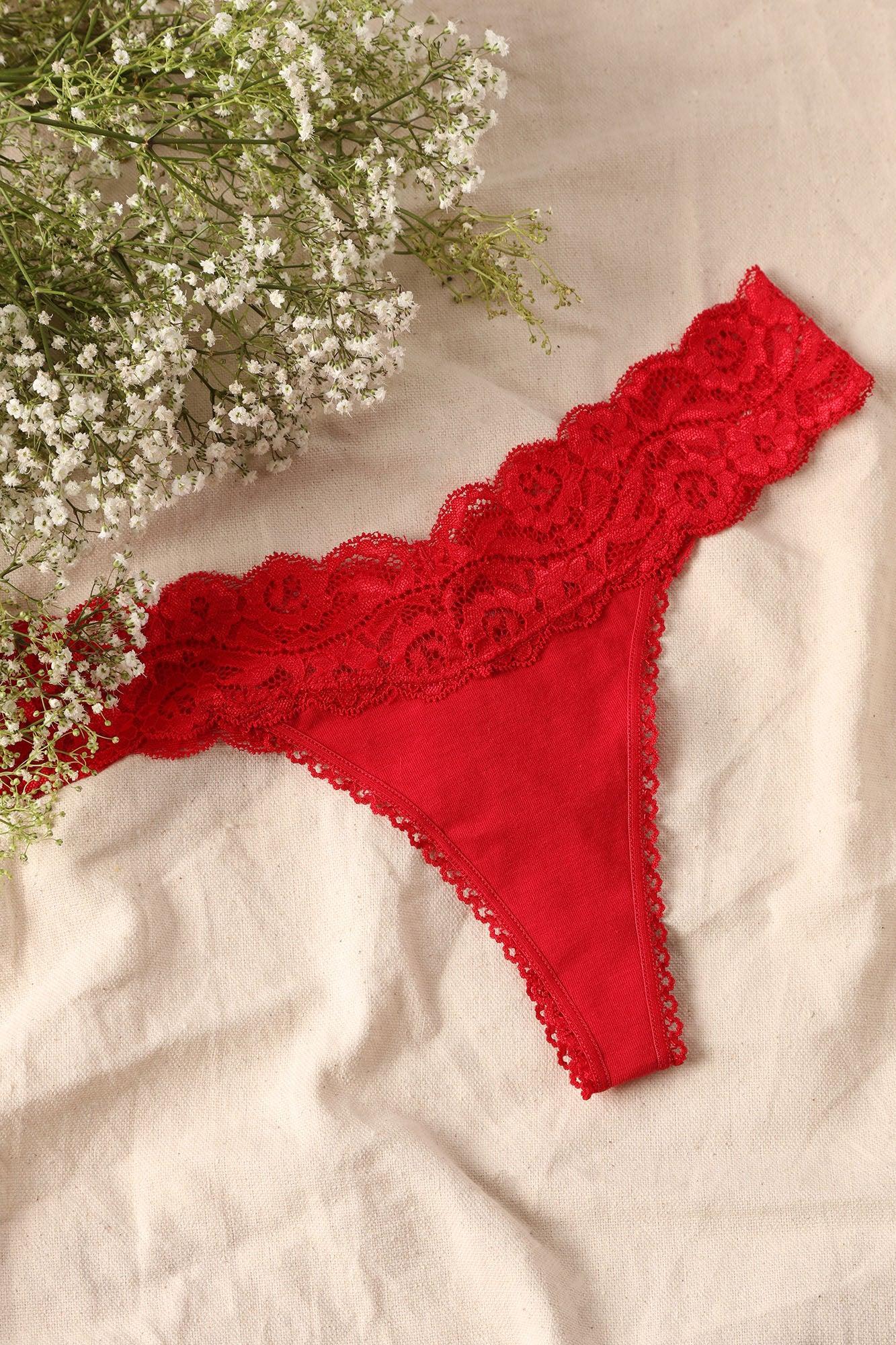 Almost Everyday Lace Thong Panty - Red Product Image