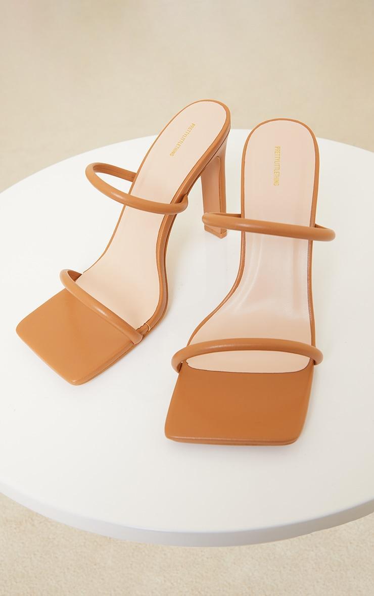 Tan Wide Fit Extreme Square Toe Twin Strap Mule High Heels Product Image