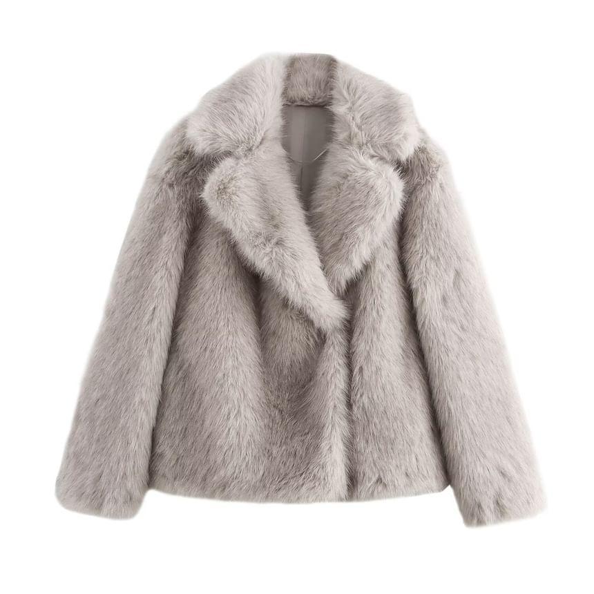 Lapel Collar Fluffy Button Jacket Product Image