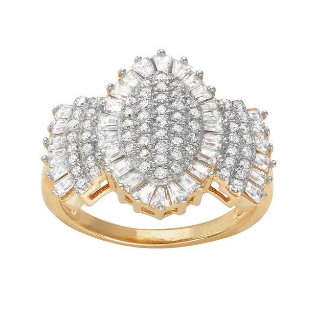 14k Gold Over Sterling Silver Cubic Zirconia Art Deco Cluster Ring, Womens White Product Image