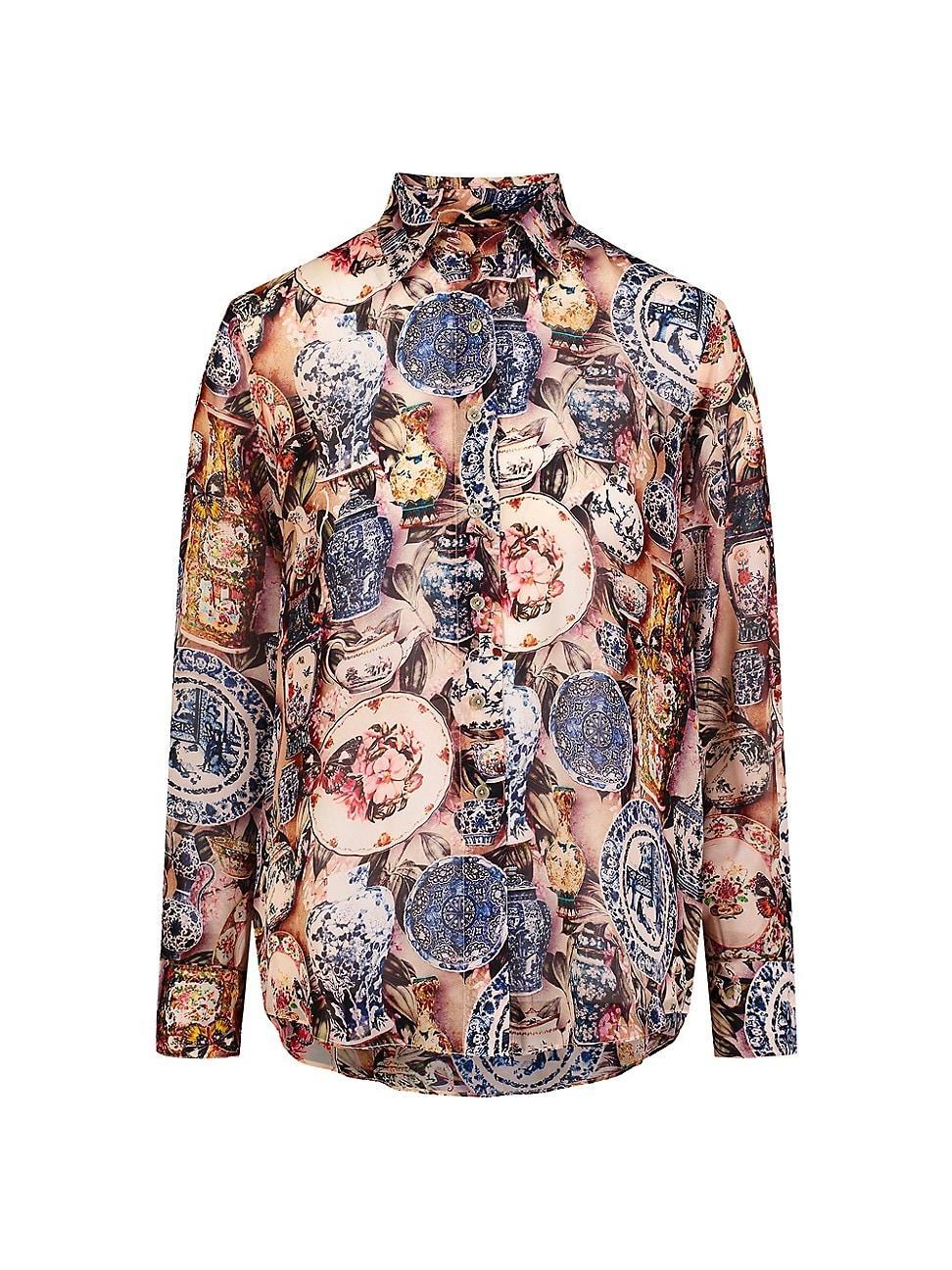 Womens Carrie Printed Silk-Blend Long-Sleeve Shirt Product Image