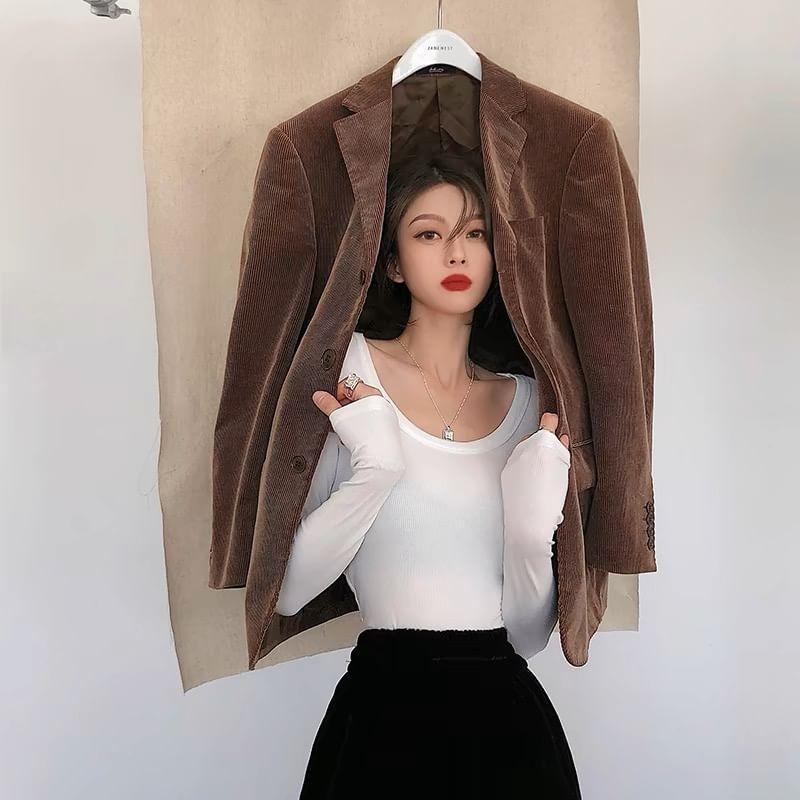 Long-Sleeve Plain Slim-Fit Top Product Image