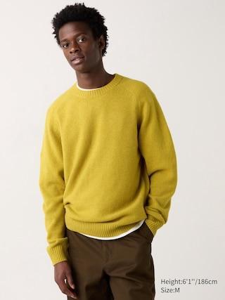 Mens Lambswool Sweater Yellow 3XL UNIQLO US Product Image