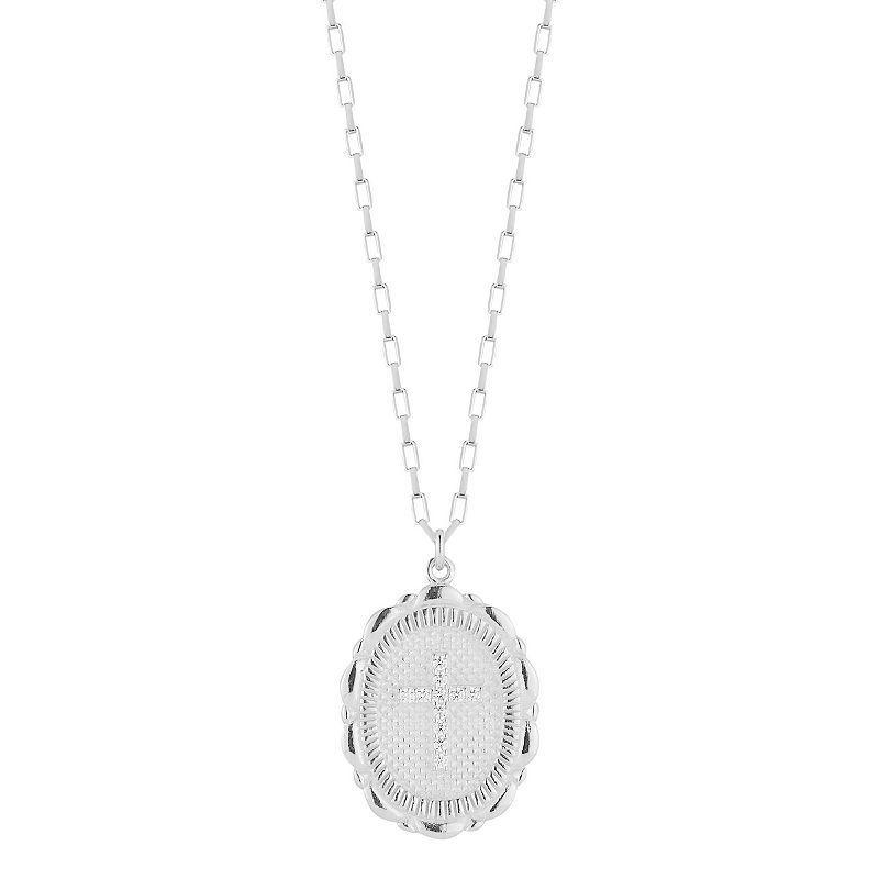 Sunkissed Sterling Cubic Zirconia Cross Oval Medallion Necklace, Womens Silver Tone Product Image