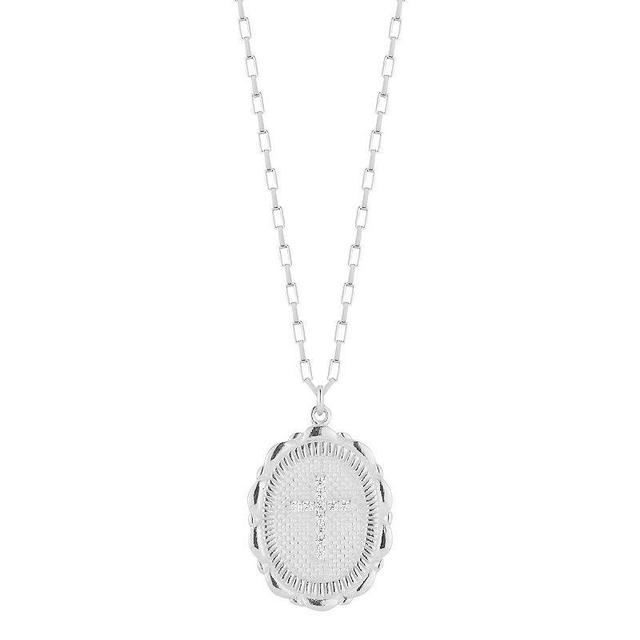 Sunkissed Sterling Cubic Zirconia Cross Oval Medallion Necklace, Womens Multicolor Product Image