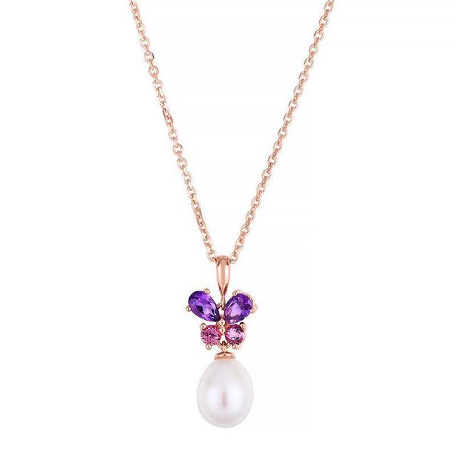 Freshwater Cultured Pearl & Gemstone Pendant, Womens Pink Tone Product Image