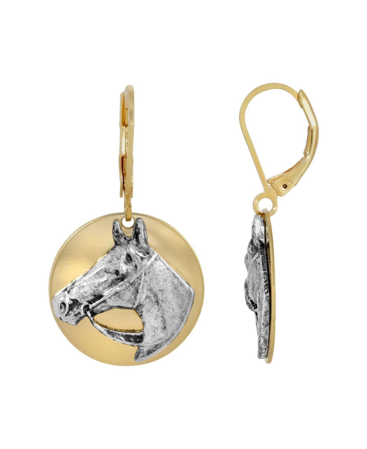 1928 Jewelry Gold Tone Silver Horse Head Earrings Product Image