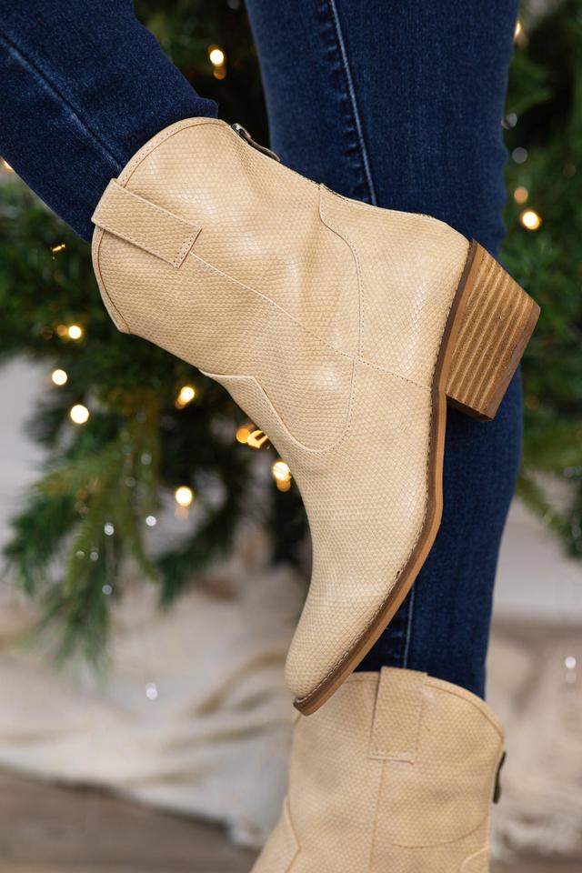 Beige Point Toe Short Western Booties Product Image