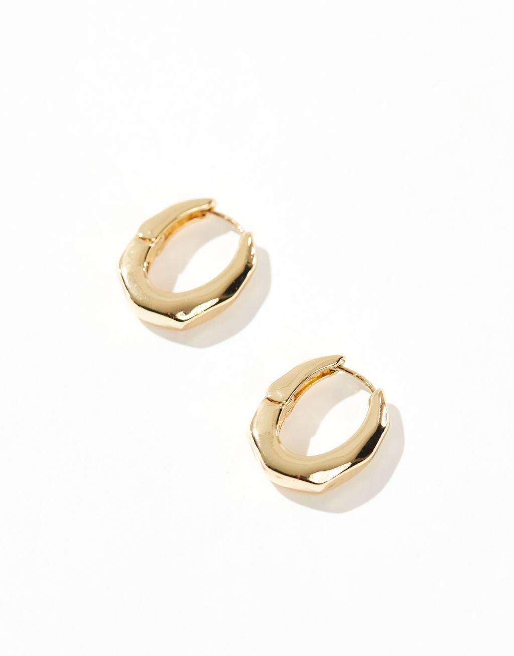 ASOS DESIGN 14k gold plated hoop earrings with oval clicker detail Product Image