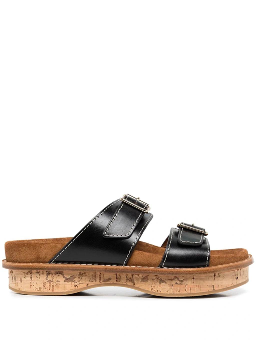 Marah Topstitched Leather Sandals In Black Product Image