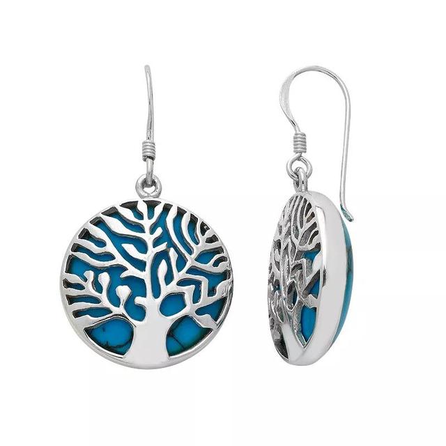 Sterling Silver Simulated Turquoise Tree of Life Drop Earrings, Womens, Blue Product Image