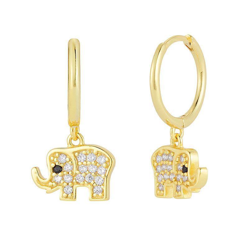 Sunkissed Sterling Cubic Zirconia Elephant Hoop Drop Earrings, Womens, Gold Tone Product Image