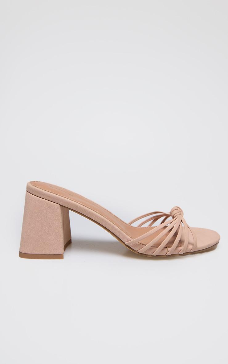 Nude Faux Nubuck Knotted Block Heeled Mule Sandals Product Image