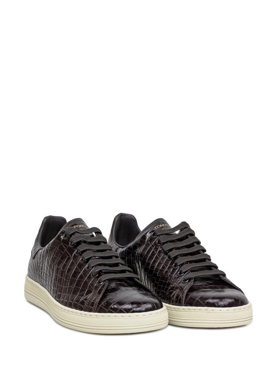 Men's Warwick Croc-embossed Leather Low-top Sneakers In Black Cream Product Image