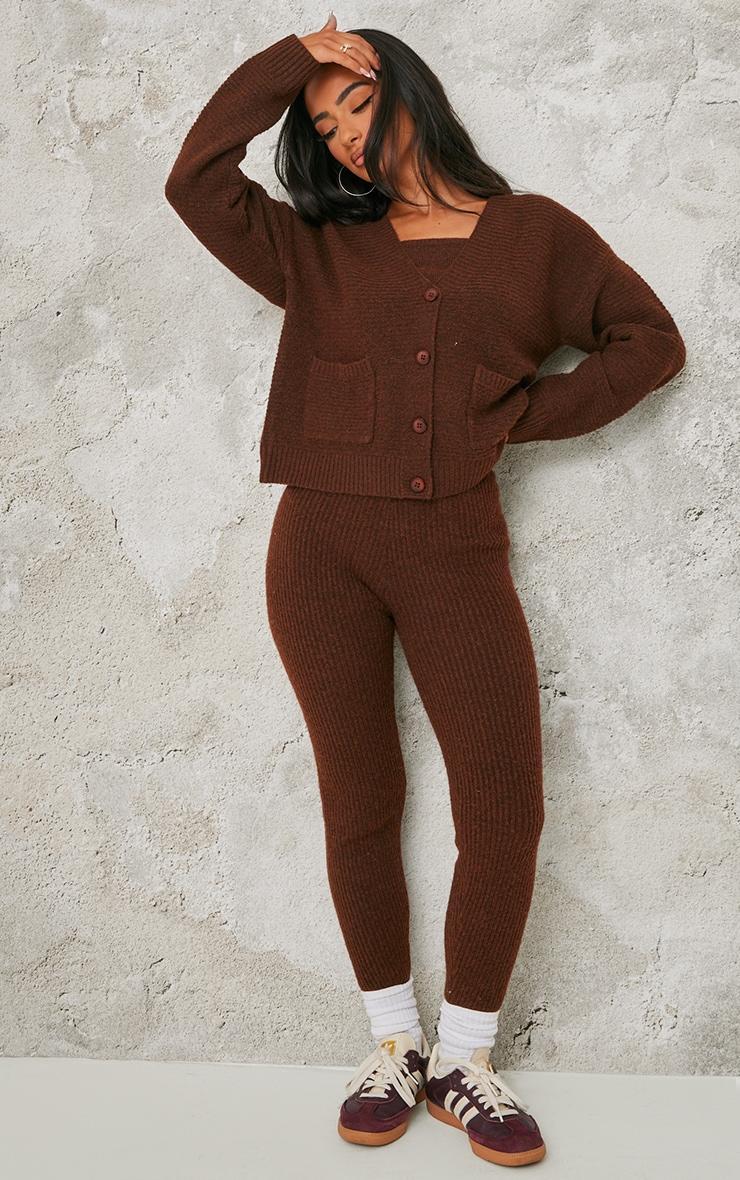 Petite Chocolate Rib Knit Leggings Product Image