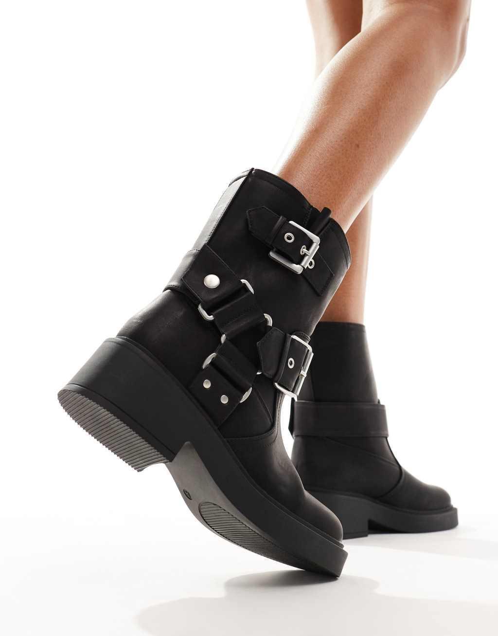 ASOS DESIGN Wide Fit Aim harness biker ankle boots Product Image