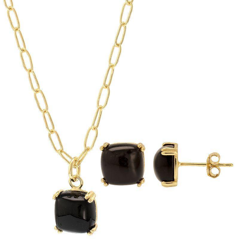 Gemistry 14k Gold Over Silver Square Black Onyx Stud Earrings & Necklace Set, Womens Product Image