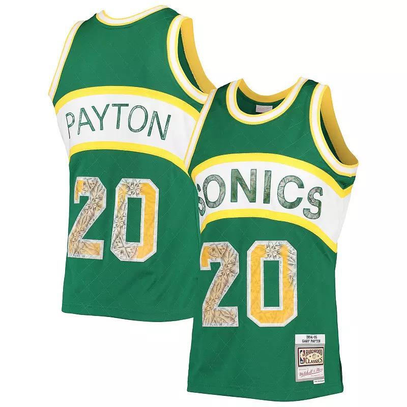 Mens Mitchell & Ness Gary Payton Green Seattle SuperSonics 1994-95 Hardwood Classics 75th Anniversary Diamond Swingman Jersey - Green Product Image