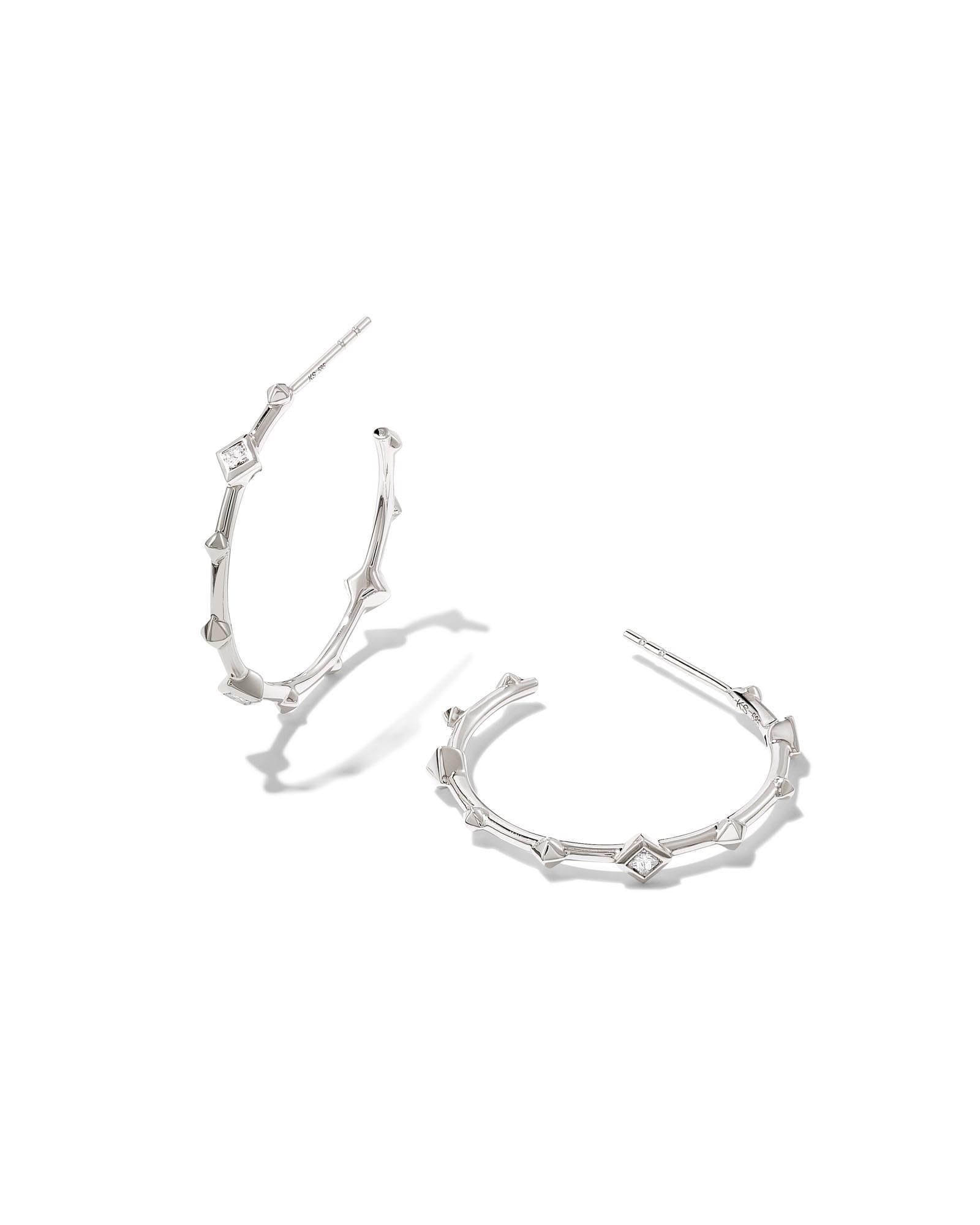 Michelle 14k White Gold Hoop Earrings in White Diamond Product Image