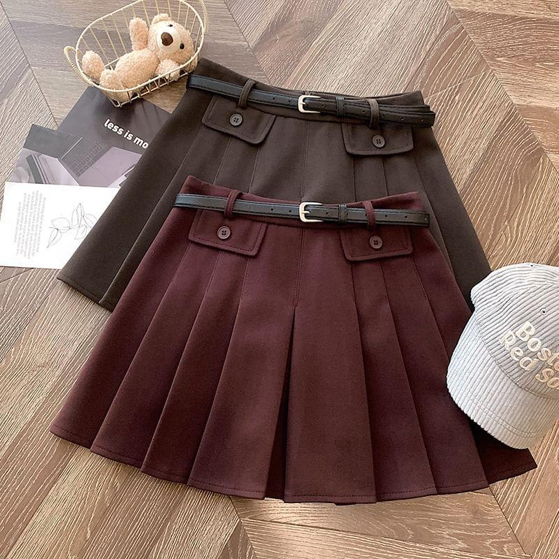 High Rise Plain Mini Pleated Skirt Product Image