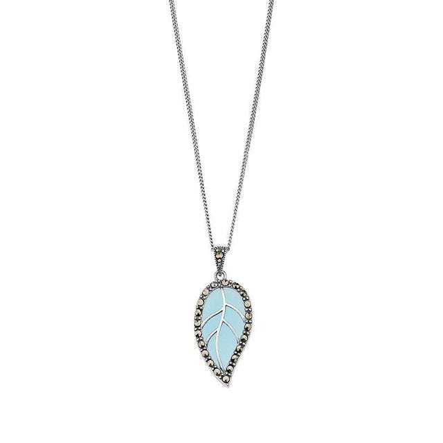 Tori Hill Sterling Silver Marcasite & Blue Leaf Pendant Necklace, Womens Product Image