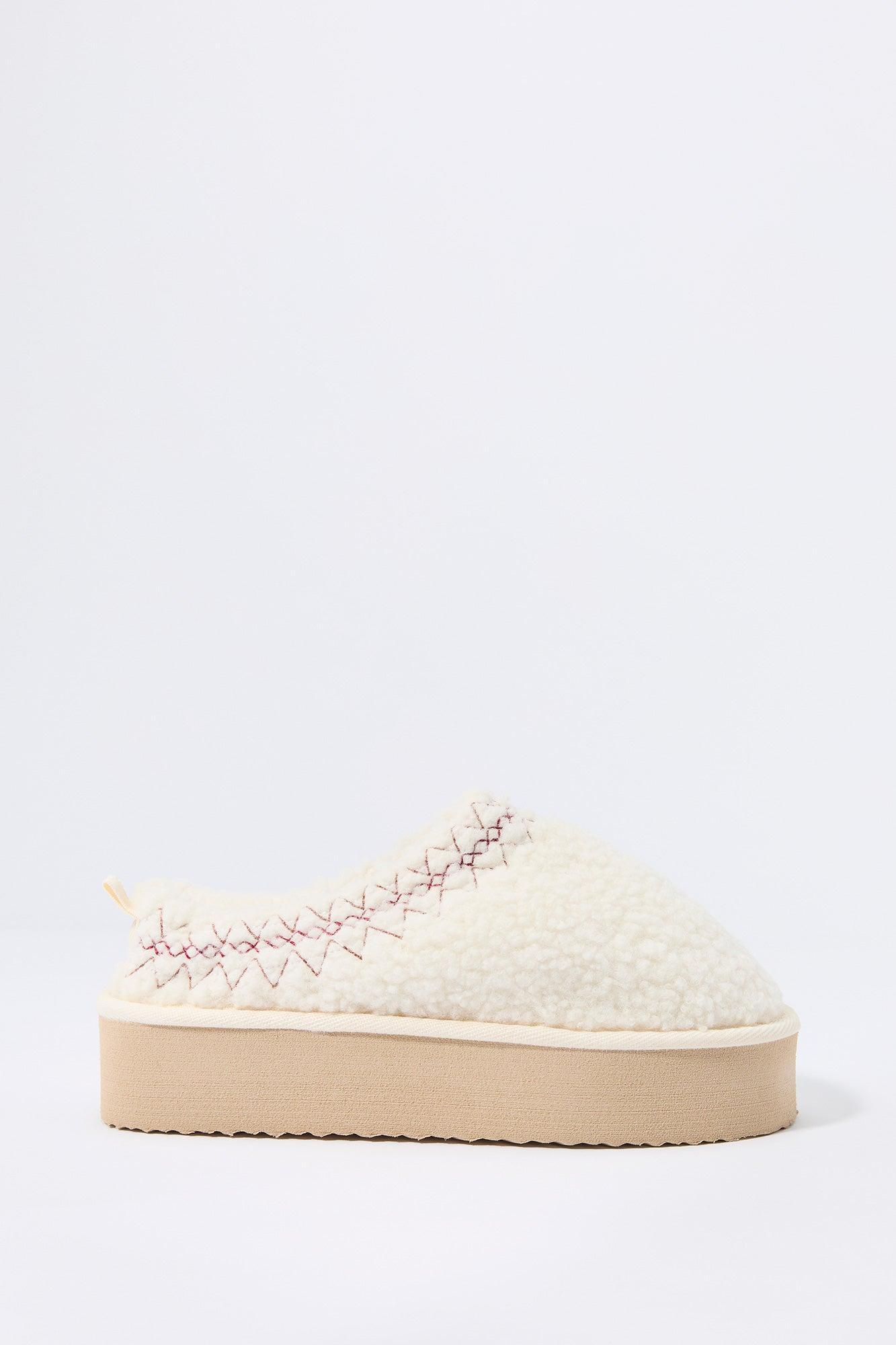 Faux Fur Embroidered Platform Slipper Bootie Female Product Image