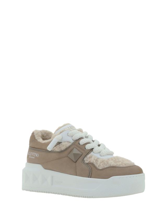 Logo-print Panelled Sneakers In Beige Product Image