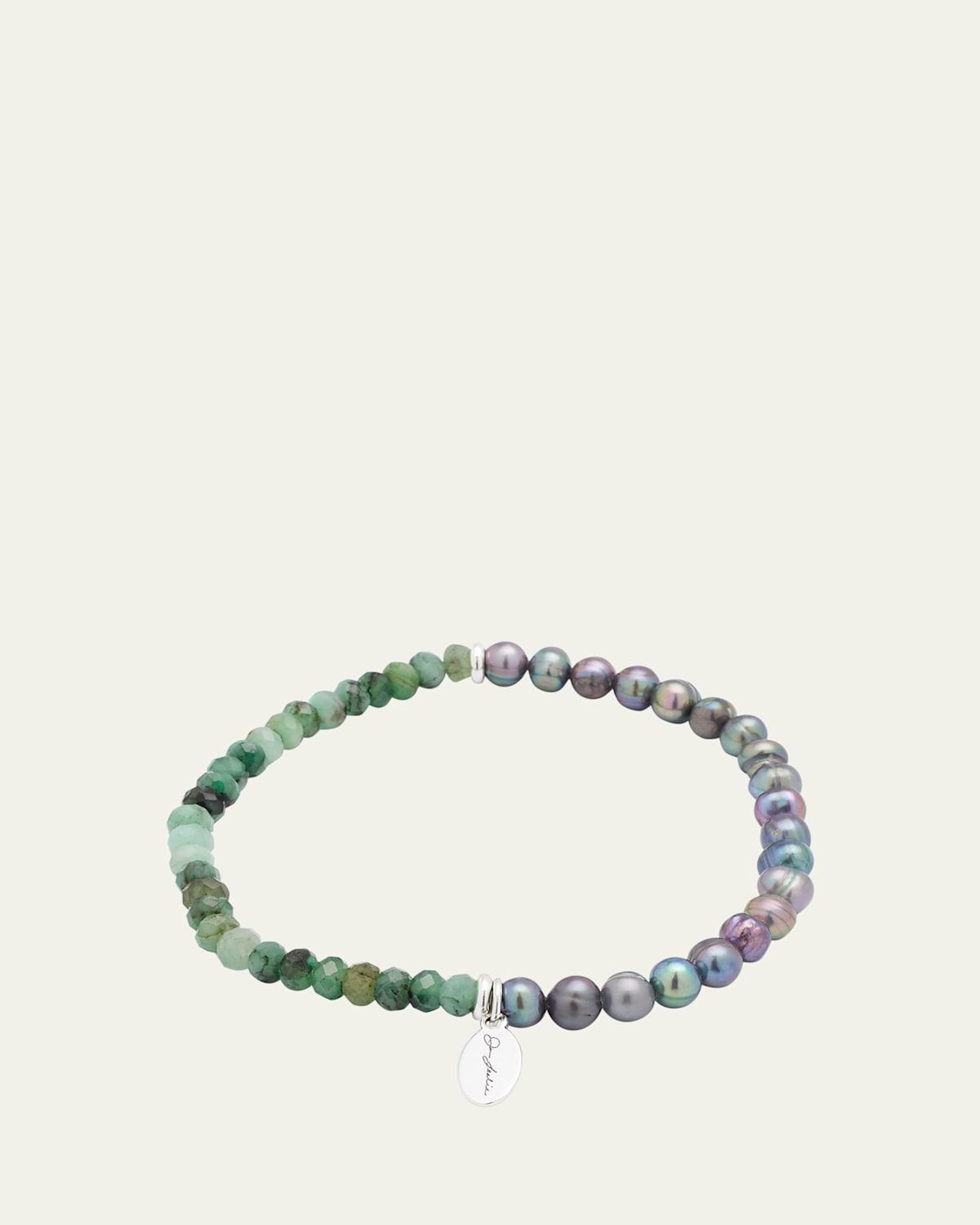 Mens Grey Freshwater Pearl and Gemstone Split Beaded Bracelet Product Image