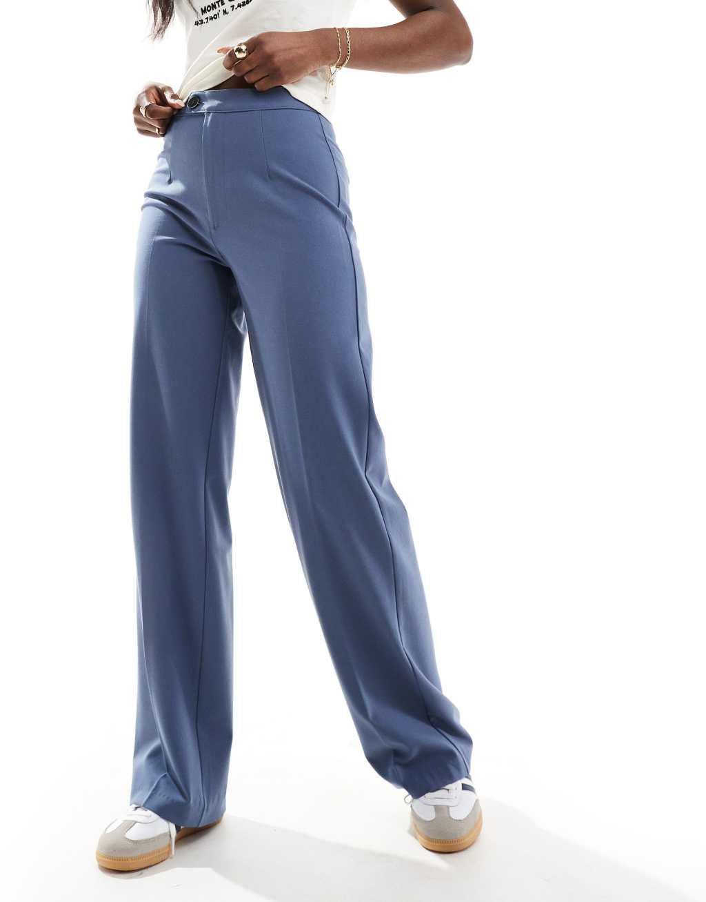 Pull&Bear wide leg pleat tailored pants in petrol blue product image