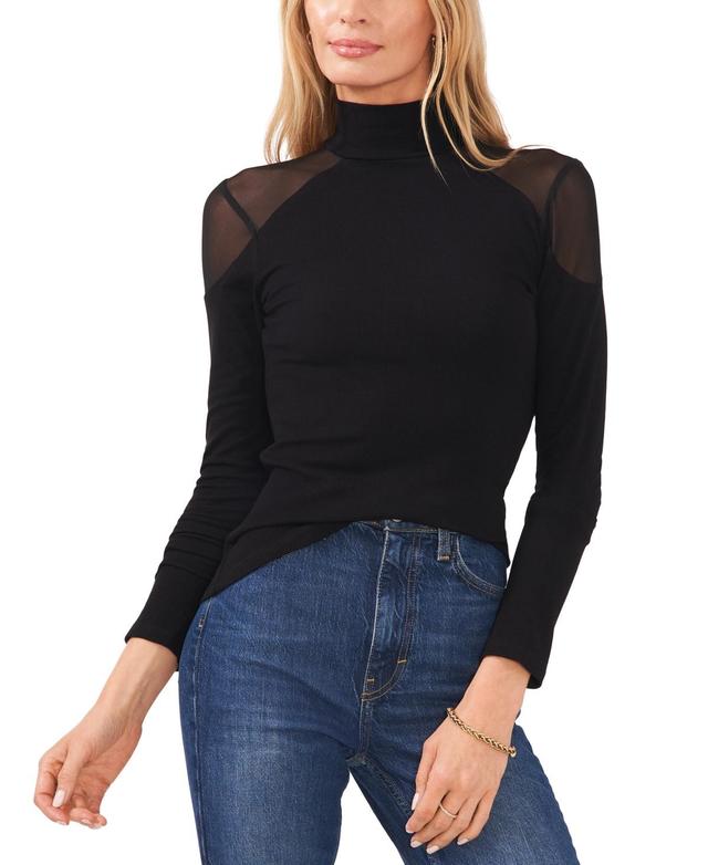 1.state Womens Mock-Neck Long-Sleeve Mesh-Inset Top Product Image