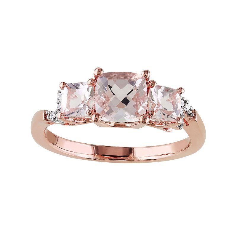 Stella Grace Sterling Silver Morganite & Diamond Accent 3-Stone Ring, Womens Pink Product Image