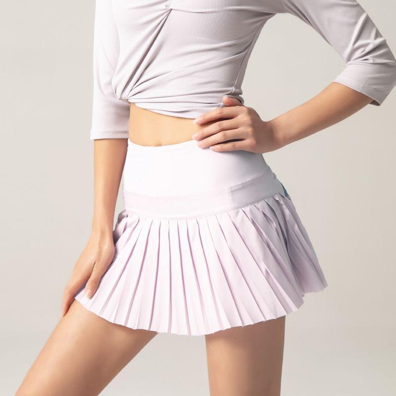 High Waist Plain Pleated Sports Skort Product Image