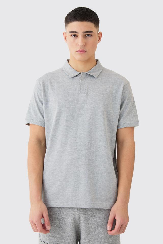 Mens Grey Core Heavy Carded Button Up Polo, Grey Product Image