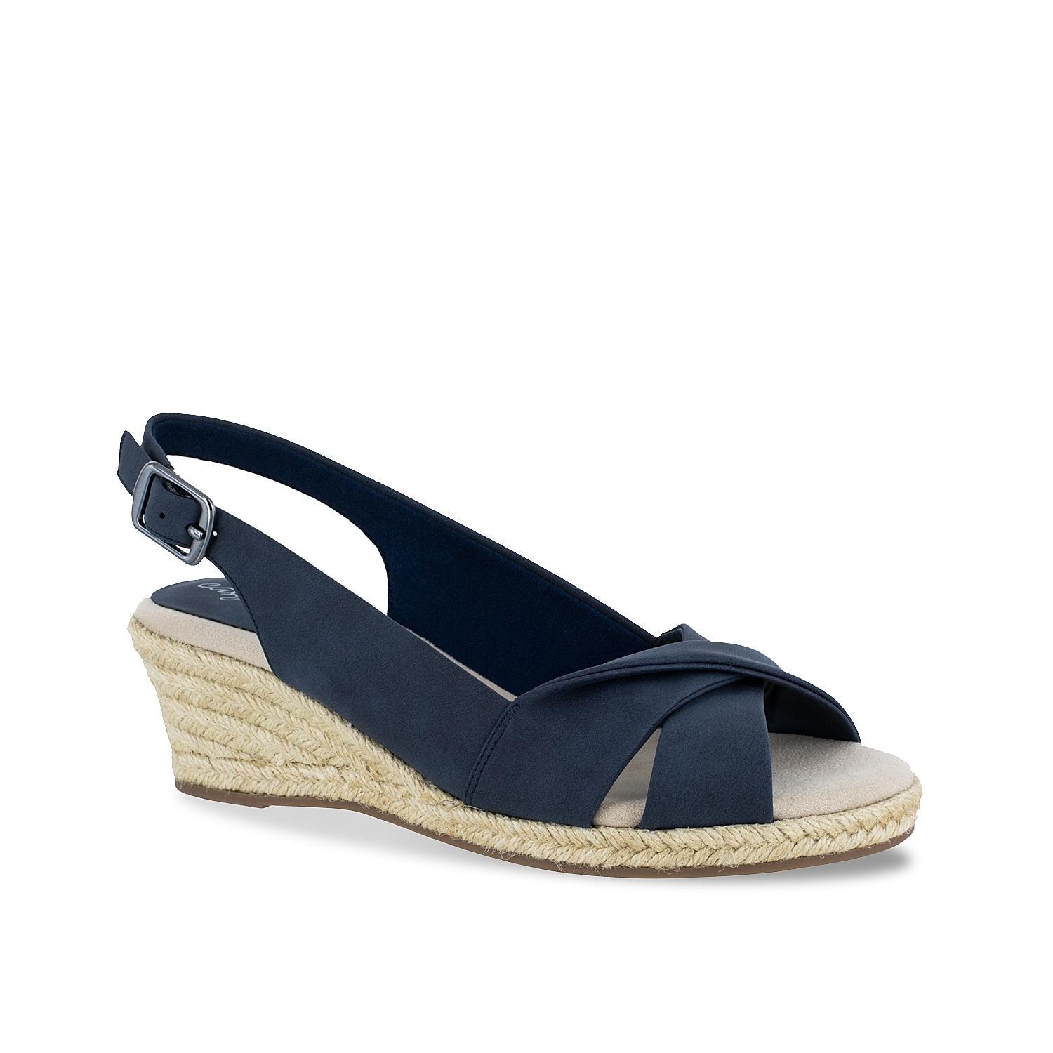 Easy Street Maureen Womens Espadrille Wedge Sandals Blue Product Image