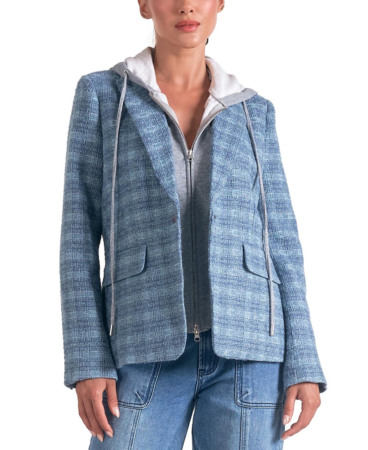 Elan Womens Plaid Long-Sleeve Layered Blazer Hoodie Product Image