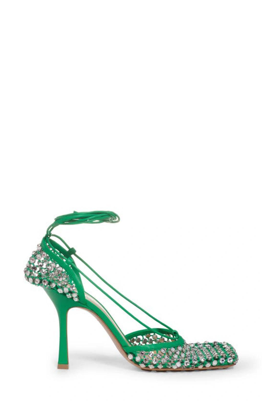 BOTTEGA VENETA Green Sparkle Stretch Lace-up Sandal In Parakeet Product Image