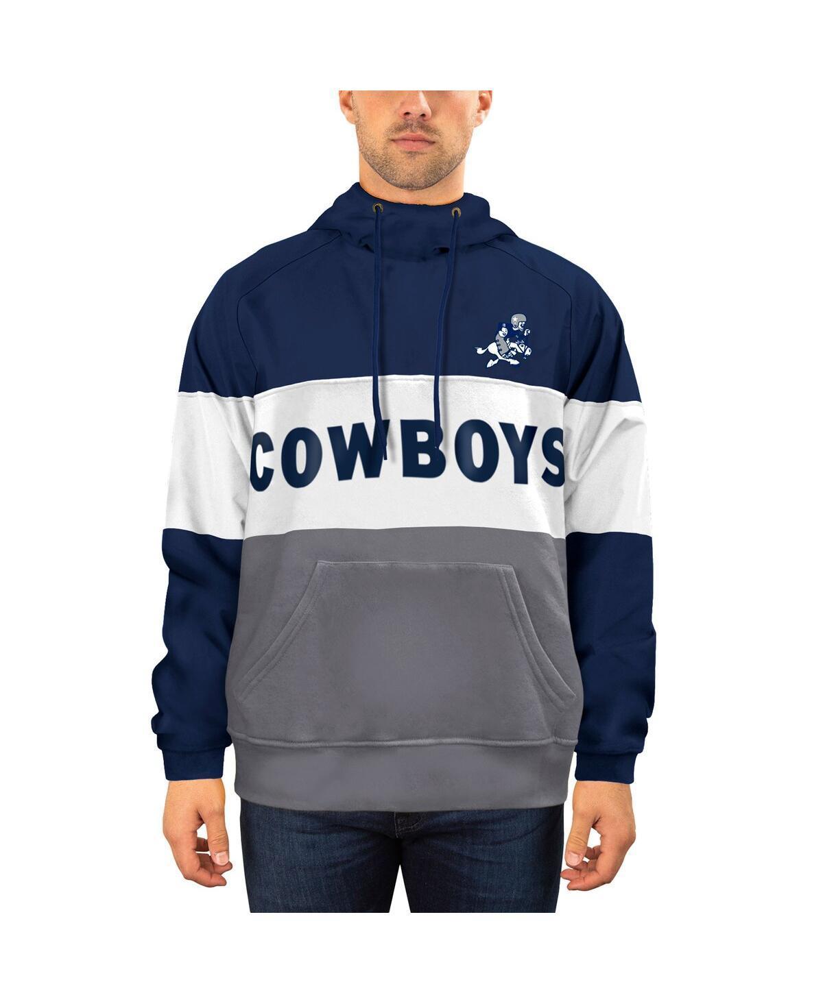 Mens New Era Navy and White Dallas Cowboys Fleece Retro Joe Pullover Hoodie - Navy Product Image