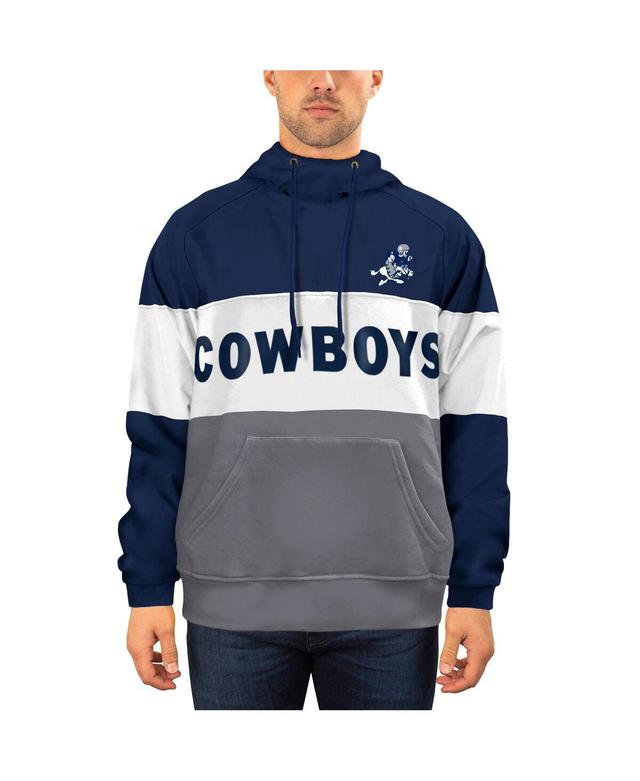 Mens New Era Navy/White Dallas Cowboys Fleece Retro Joe Pullover Hoodie Product Image