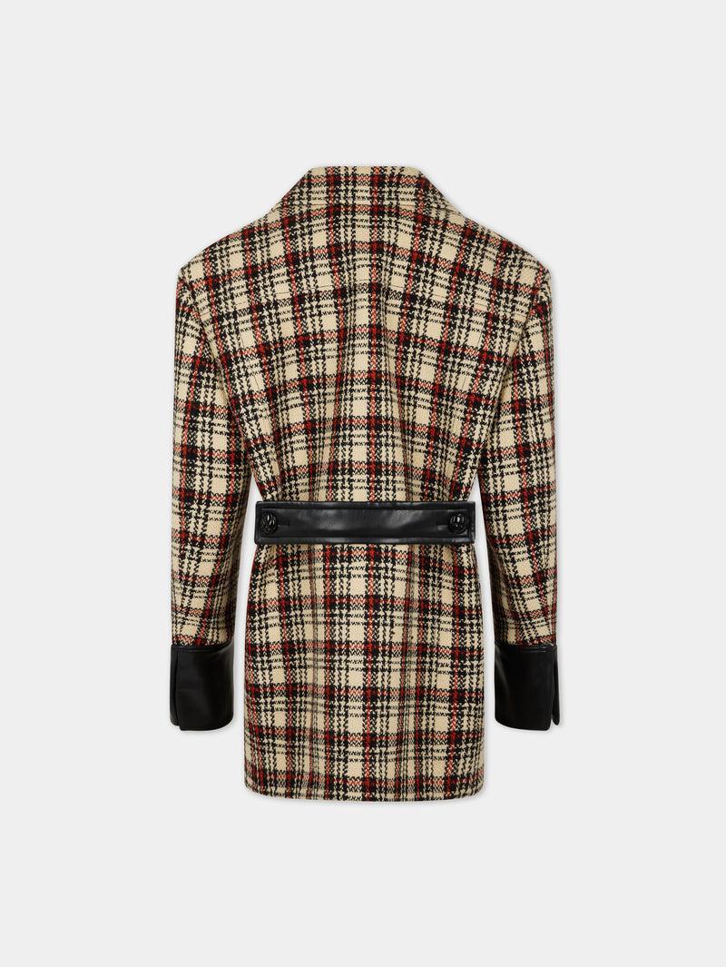 DOUBLE-BREASTED PEACOAT IN TARTAN WOOL Product Image