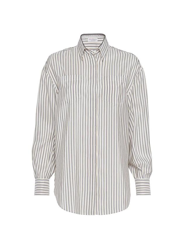 Womens Silk Striped Poplin Shirt With Shiny Collar Product Image