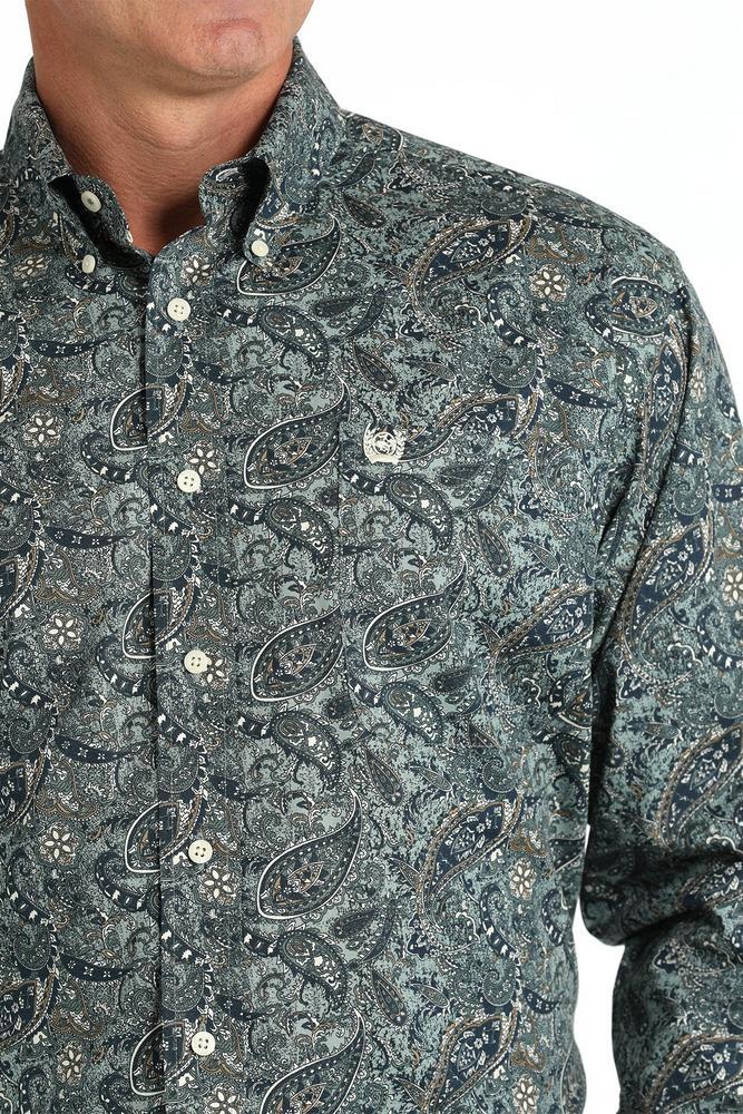 Cinch® Men's L/S Green Paisley Print Stretch Button Shirt Product Image