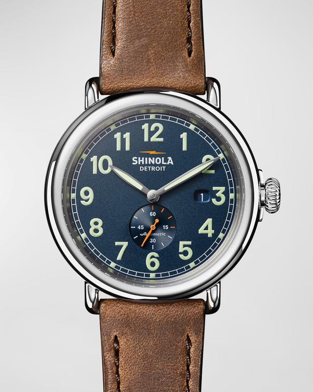 Mens Runwell Leather Strap Automatic Watch, 45mm Product Image