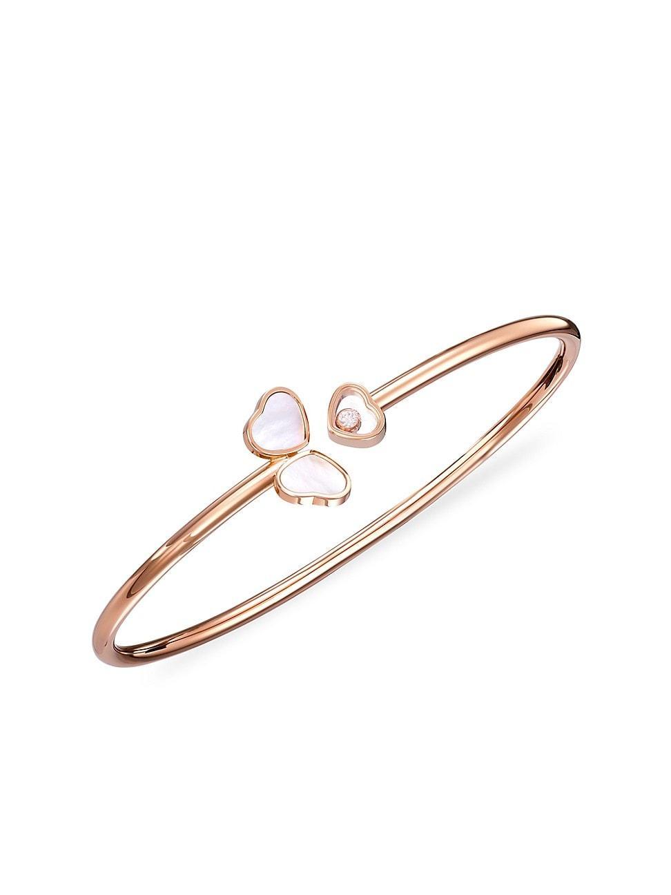 Womens Happy 18K Rose Gold, Diamond & Mother-Of-Pearl Bangle Bracelet Product Image