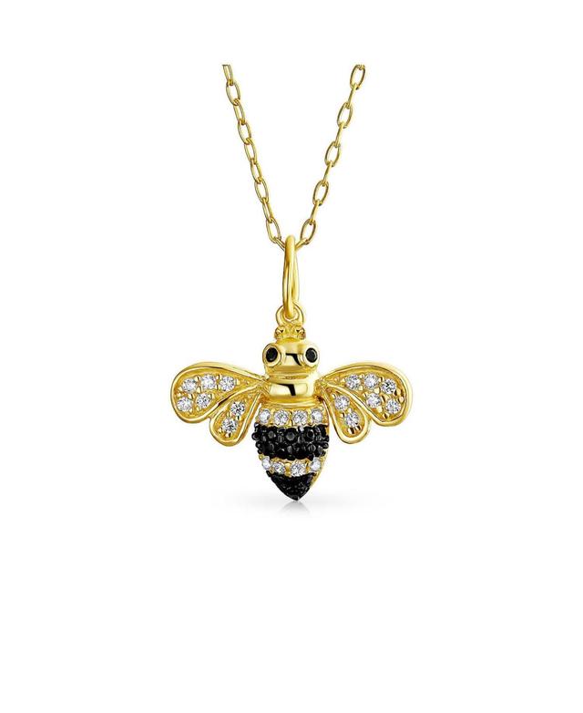 Bling Jewelry Elegant Queen Bee Pendant Necklace for Women - Black and Golden Cubic Zirconia, 14K Yellow Gold Plated, .925 Sterling Silver Product Image