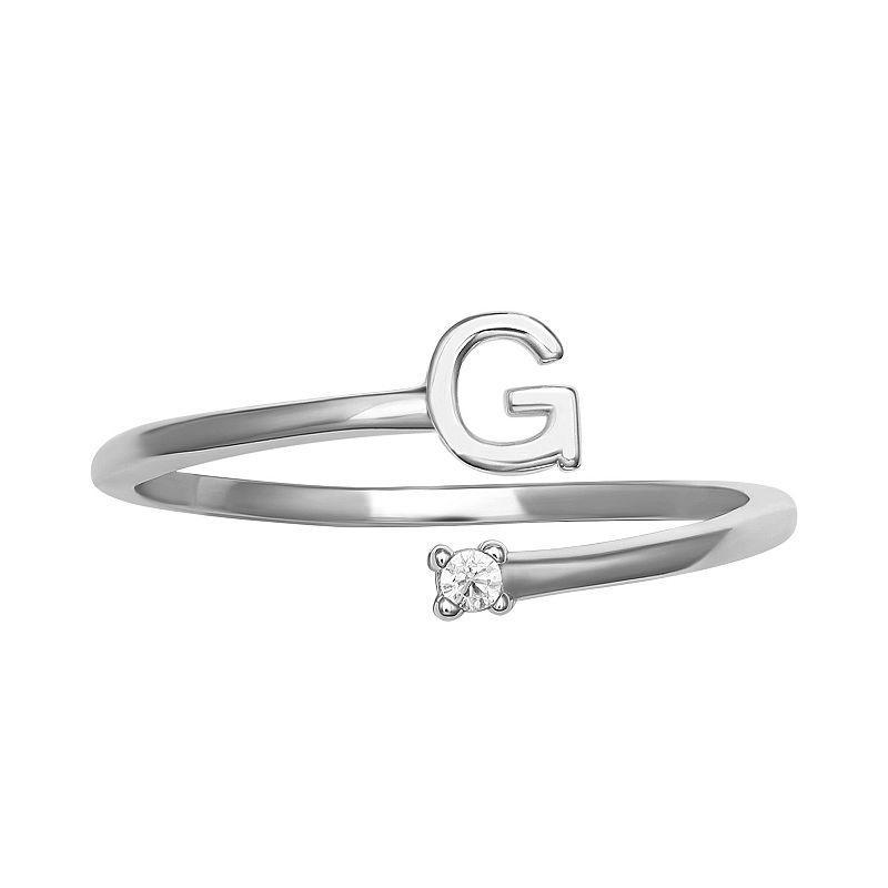 PRIMROSE Sterling Silver Cubic Zirconia Initial Bypass Band Ring, Womens Sterling Silver X Product Image