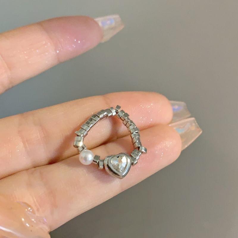 Rhinestone Heart Beaded Ring Product Image