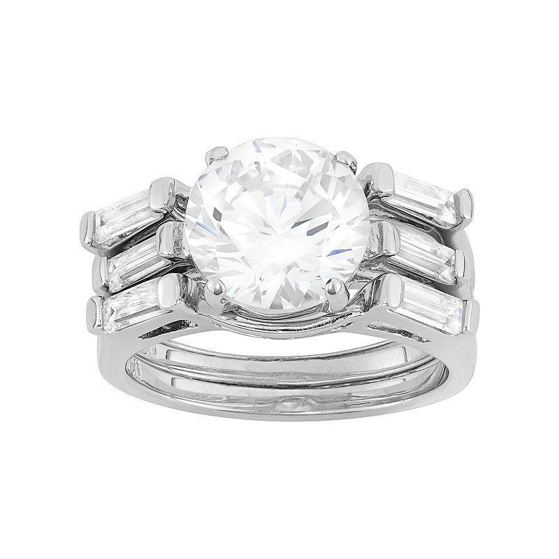 Cubic Zirconia Engagement Ring Set in Sterling Silver, Womens White Product Image