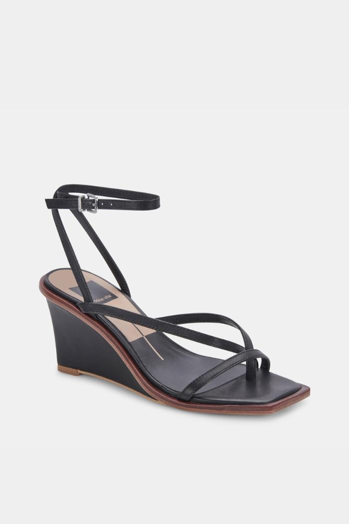 Gemini Wedges - Black Leather Product Image