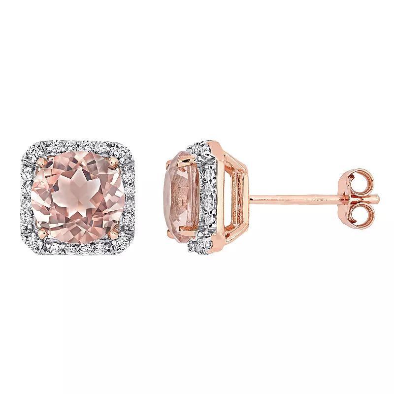 Stella Grace 18k Rose Gold Over Silver Simulated Morganite & Cubic Zirconia Halo Stud Earrings, Womens, Gold Tone Product Image