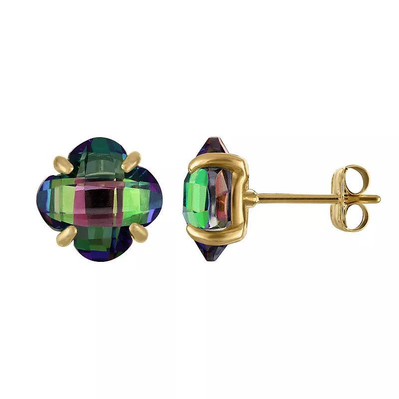 Tiara 10k Gold Gemstone Clover Cut Stud Earrings, Womens, Mystic Topaz Product Image